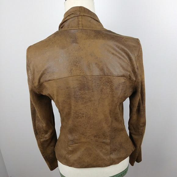 Zara Women Brown faux leather zip-up - Picture 3 of 7